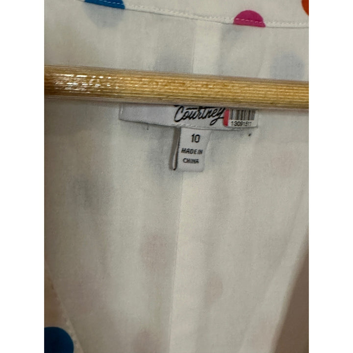 Color Me Courtney Long Short Sleeve Dress White w/polkadots Size 10