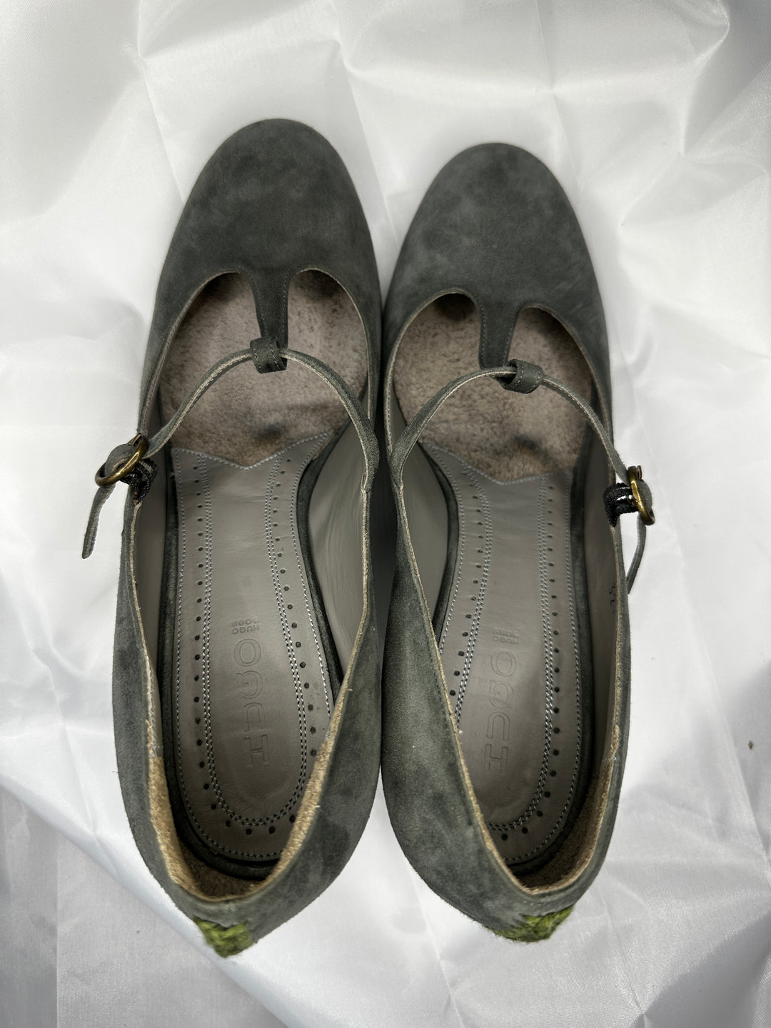Hugo Boss Taupe Suede Mary Jane Block Heels
