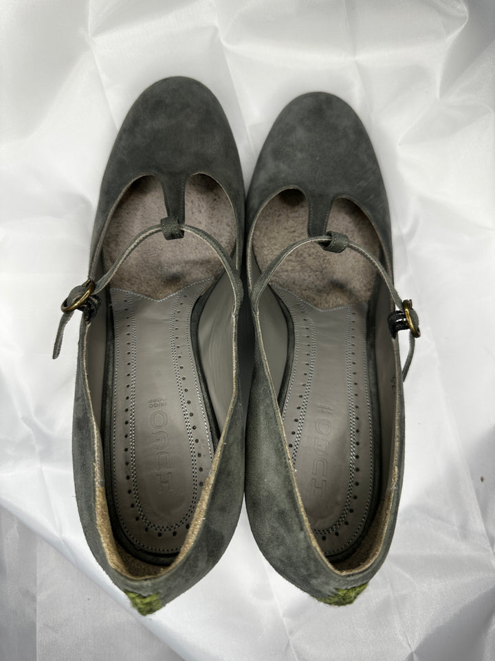 Hugo Boss Taupe Suede Mary Jane Block Heels