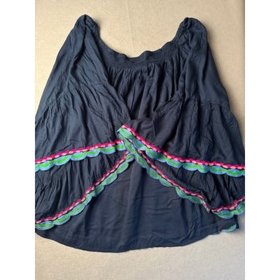 Women’s RubyYaya Navy Blue Floral Embroidered Blouse Sz XL