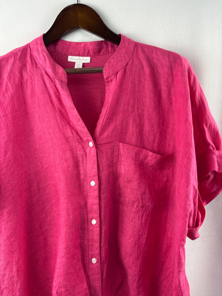 Women’s Charter Club Size 1X Bright Pink Short Sleeve Blouse