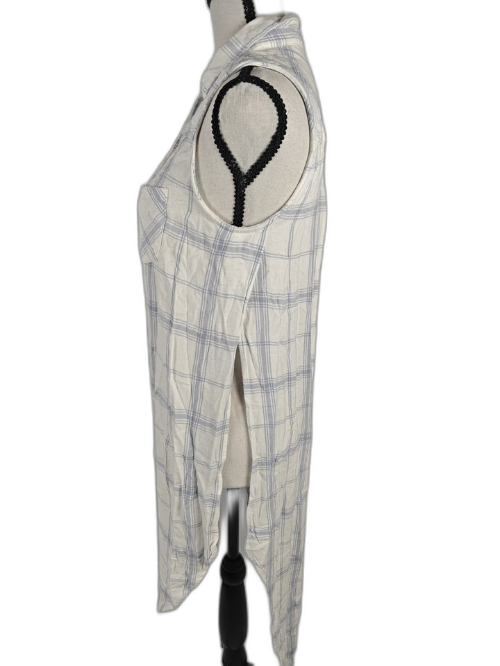 Women’s Rails Sleeveless Shirt Dress White Blue Plaid Size S