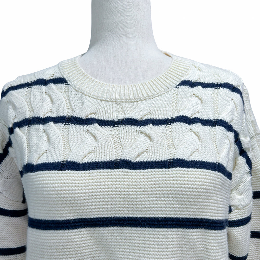 Vineyard Vines Women's Small Striped Fisherman Crew Sweater in Marshmallow Nautical