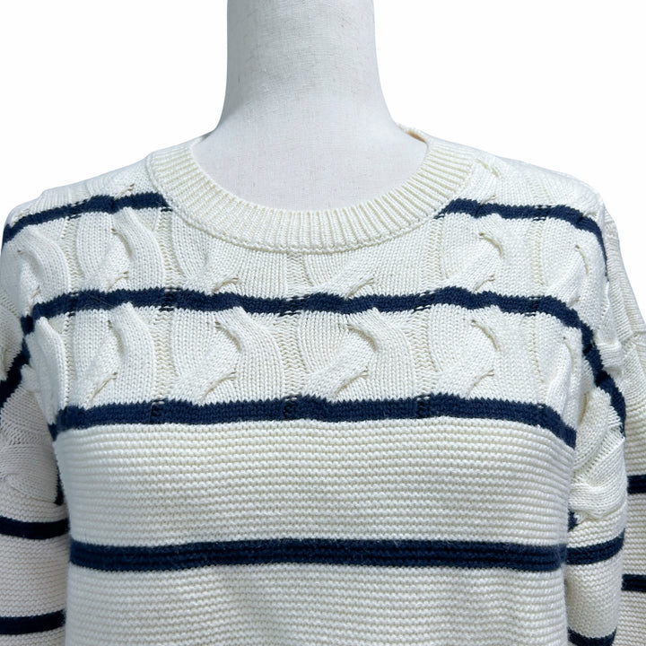 Vineyard Vines Women's Small Striped Fisherman Crew Sweater in Marshmallow Nautical