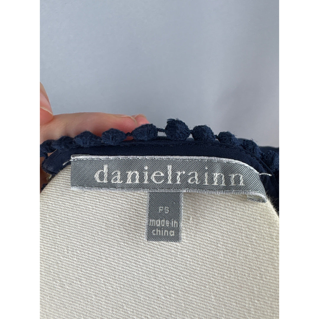 Daniel Rainn Womens Petite Small Navy Blue Lace Yoke Top Blouse