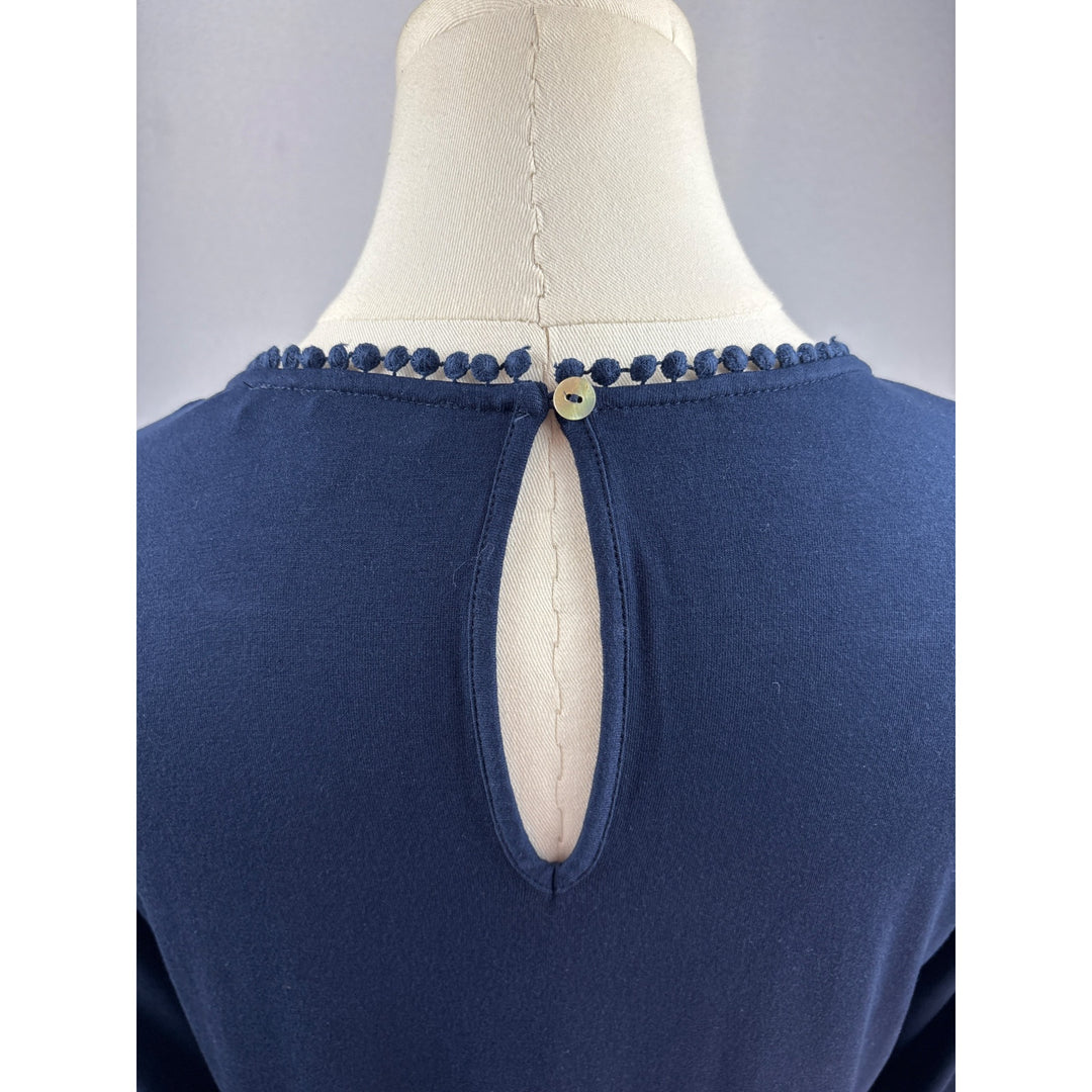Daniel Rainn Womens Petite Small Navy Blue Lace Yoke Top Blouse
