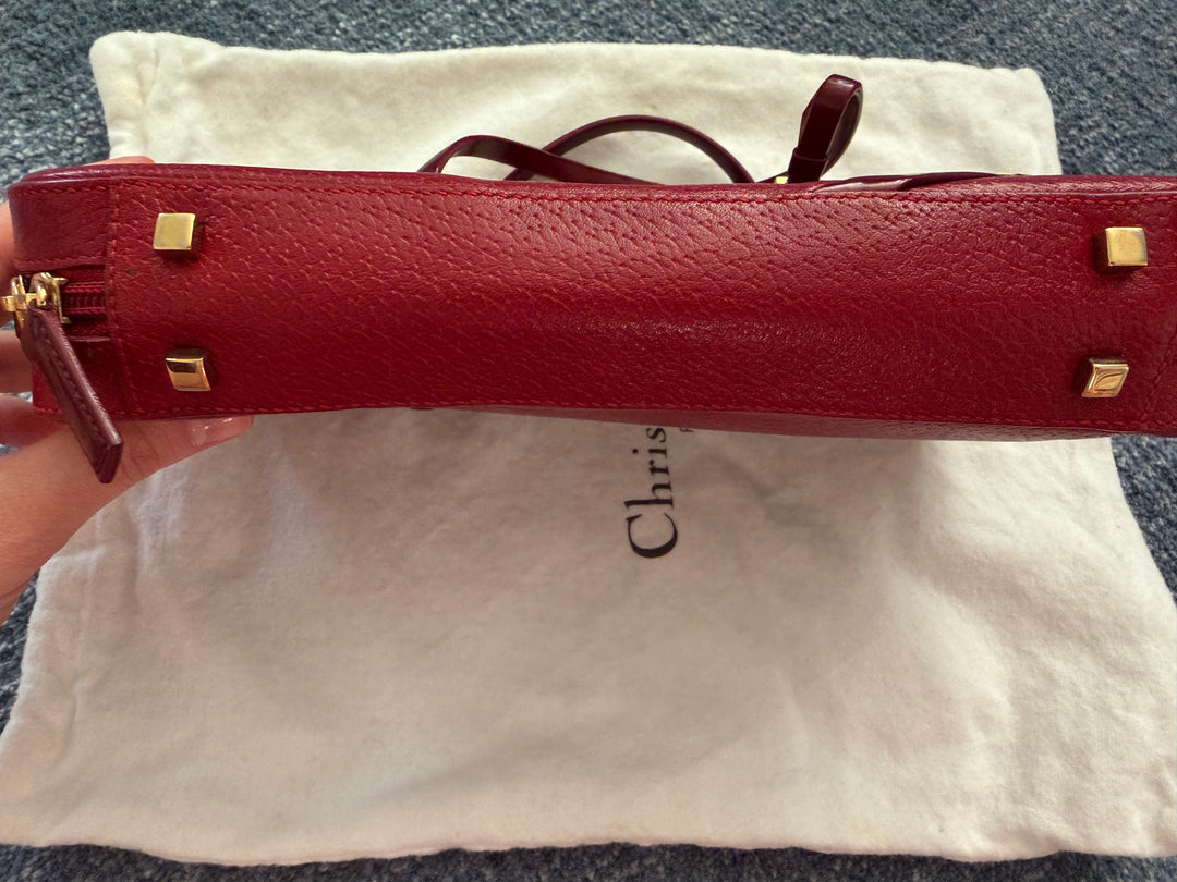 Christian Dior Vintage Burgundy Leather East-West Top Handle Bag