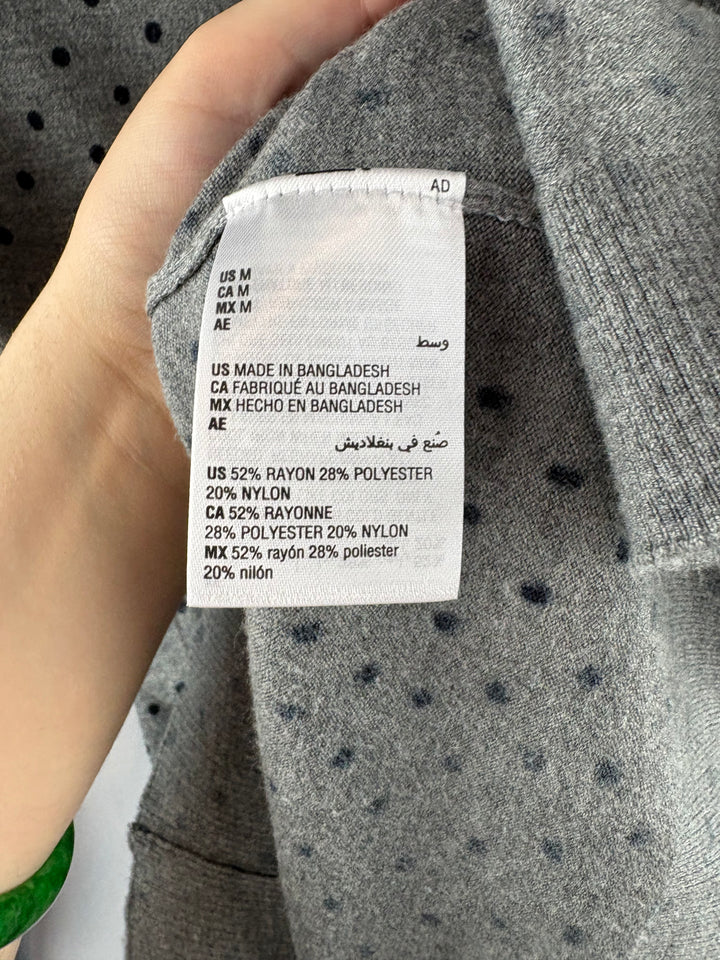 Women’s Style&Co Medium Heather Gray Cardigan w/ Navy Polka Dots