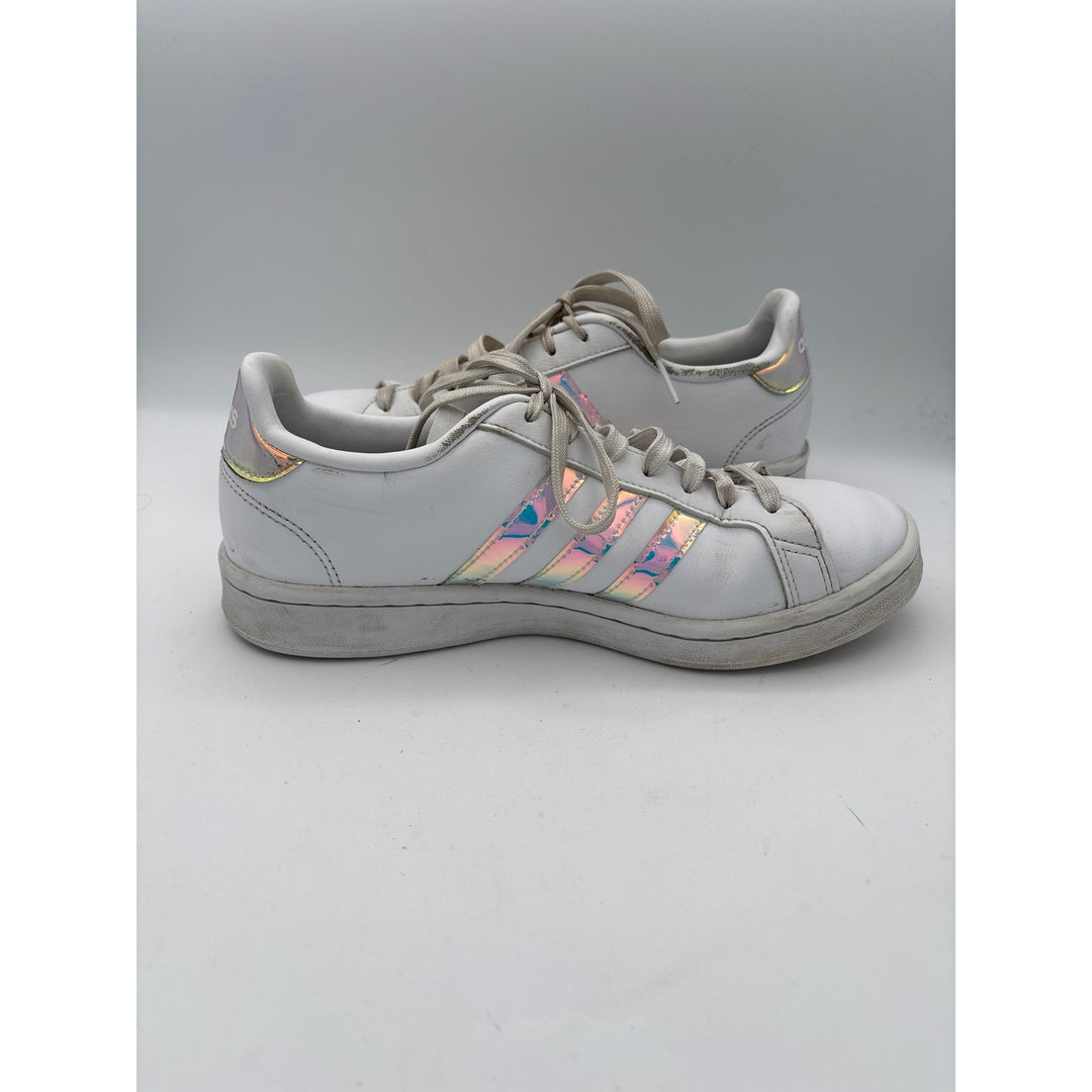 Women’s Adidas Size 7.5 White Tennis Shoes w/ Holographic Accents