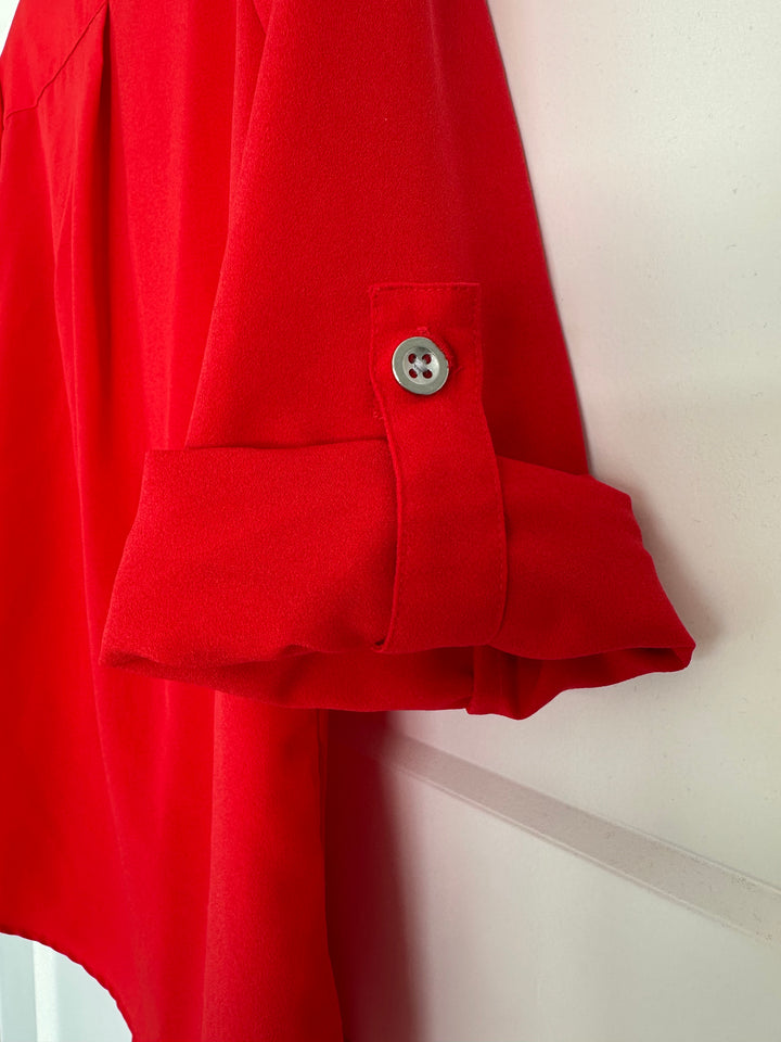 Calvin Klein Red Convertible Sleeve Button-Down Dress Shirt Size S