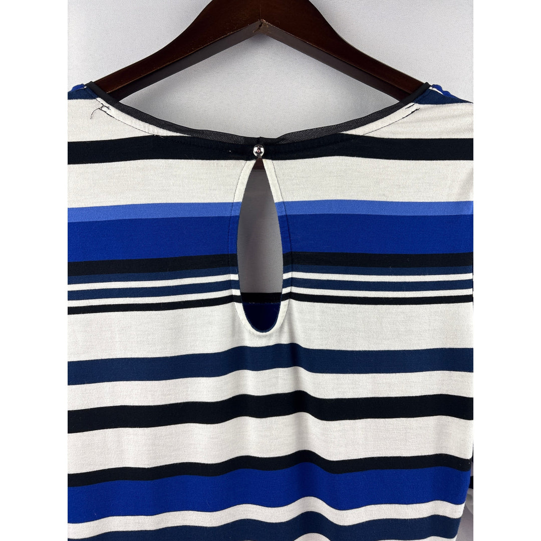 Women’s White House Black Market Large White, Blue & Black Striped Blouse