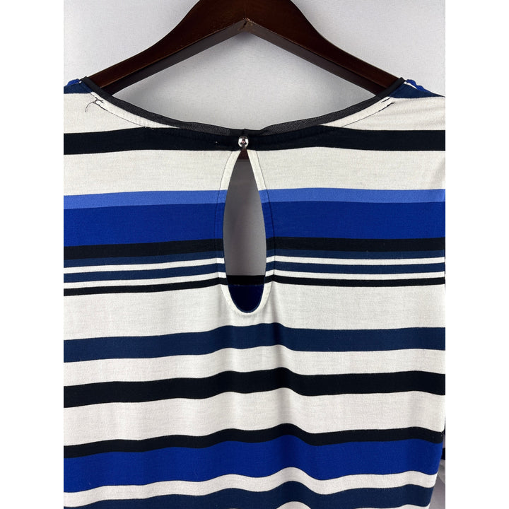 Women’s White House Black Market Large White, Blue & Black Striped Blouse