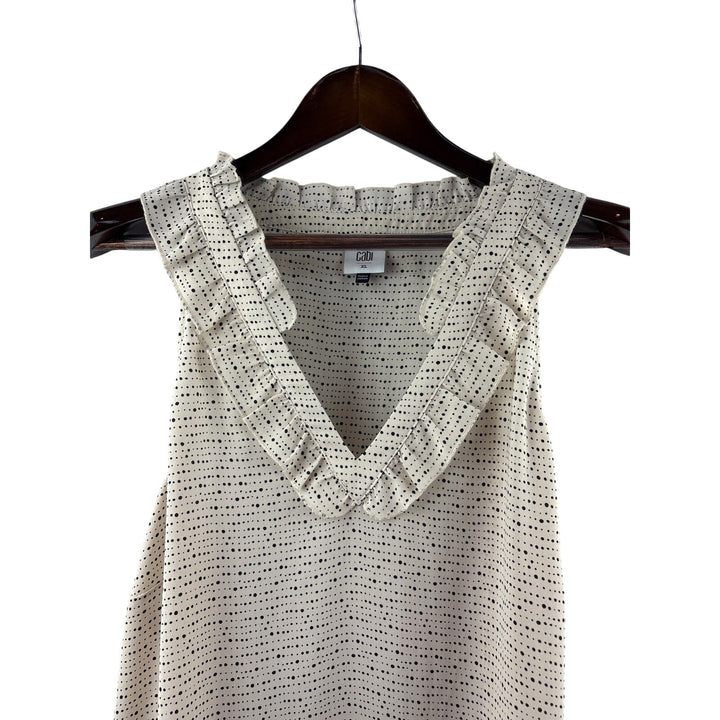 Women’s Cabi XL Cream & Black Dot Patterned Sleeveless Ruffled Blouse