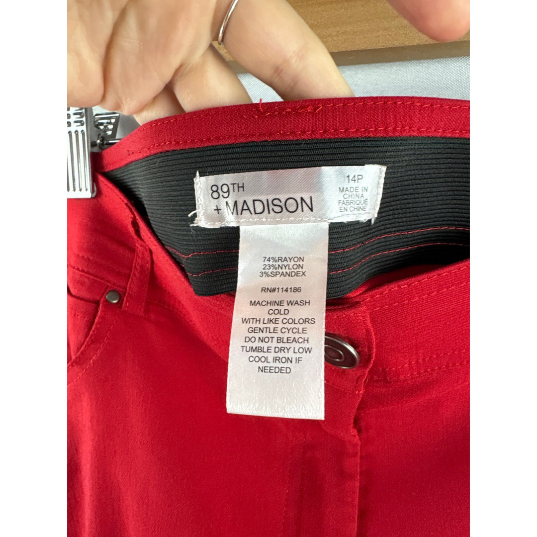 Women’s 89th & Madison Size P14 Bright Red Straight Leg Slacks