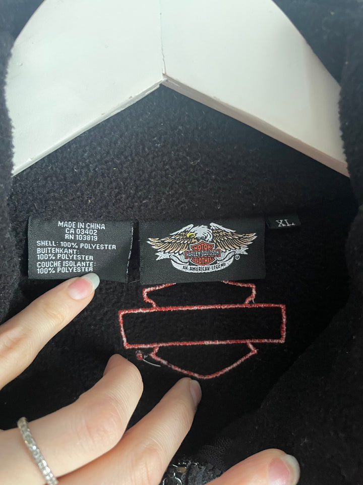 Harley Davidson Black Fleece Jacket Full Zip Sleeve Stripe Logo Size XL