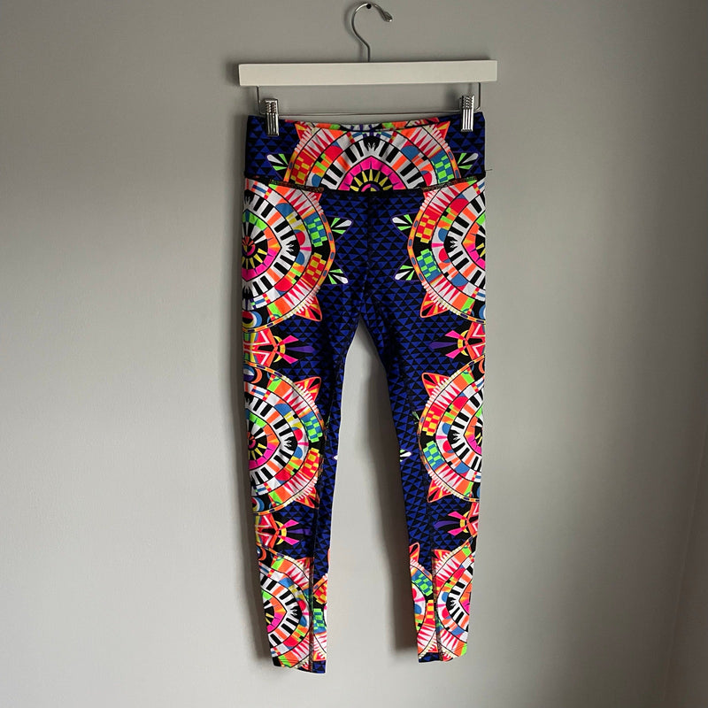 Mara Hoffman Navy Blue Boho Neon Printed Yoga Pilates Eye Workout Leggings Sz S