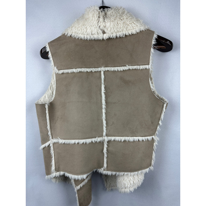 Women’s Olive & Oak Faux Suede and Sherling Drape Front Vest Beige Size Small