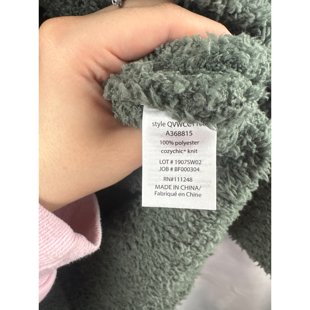Womens Barefoot Dreams Large Moss Green Buttoned Plush Sweater
