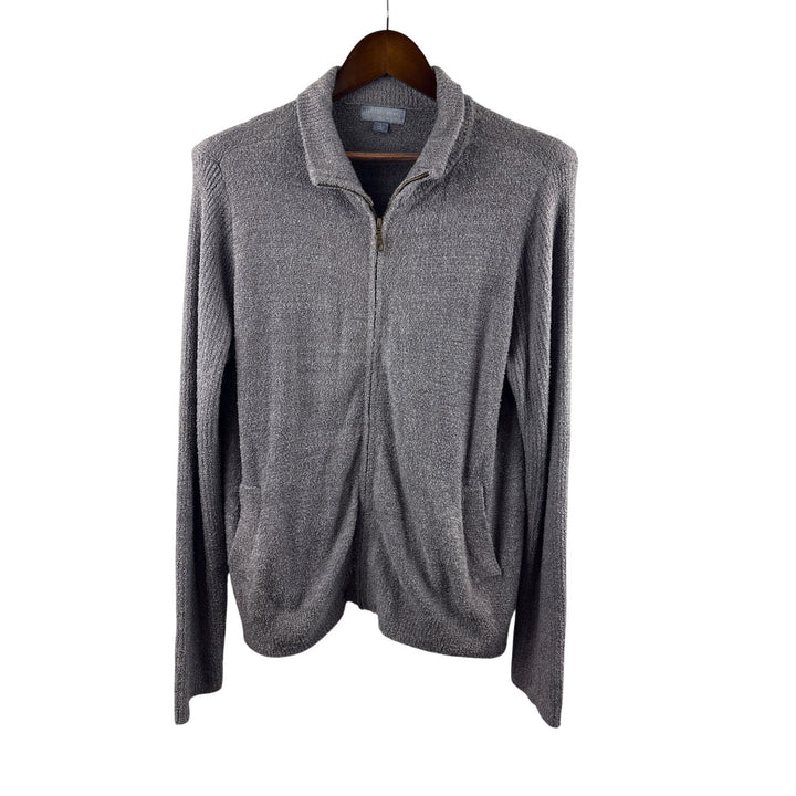 Women’s Barefoot Dreams Large Stone Gray Zip Up Plush Cardigan
