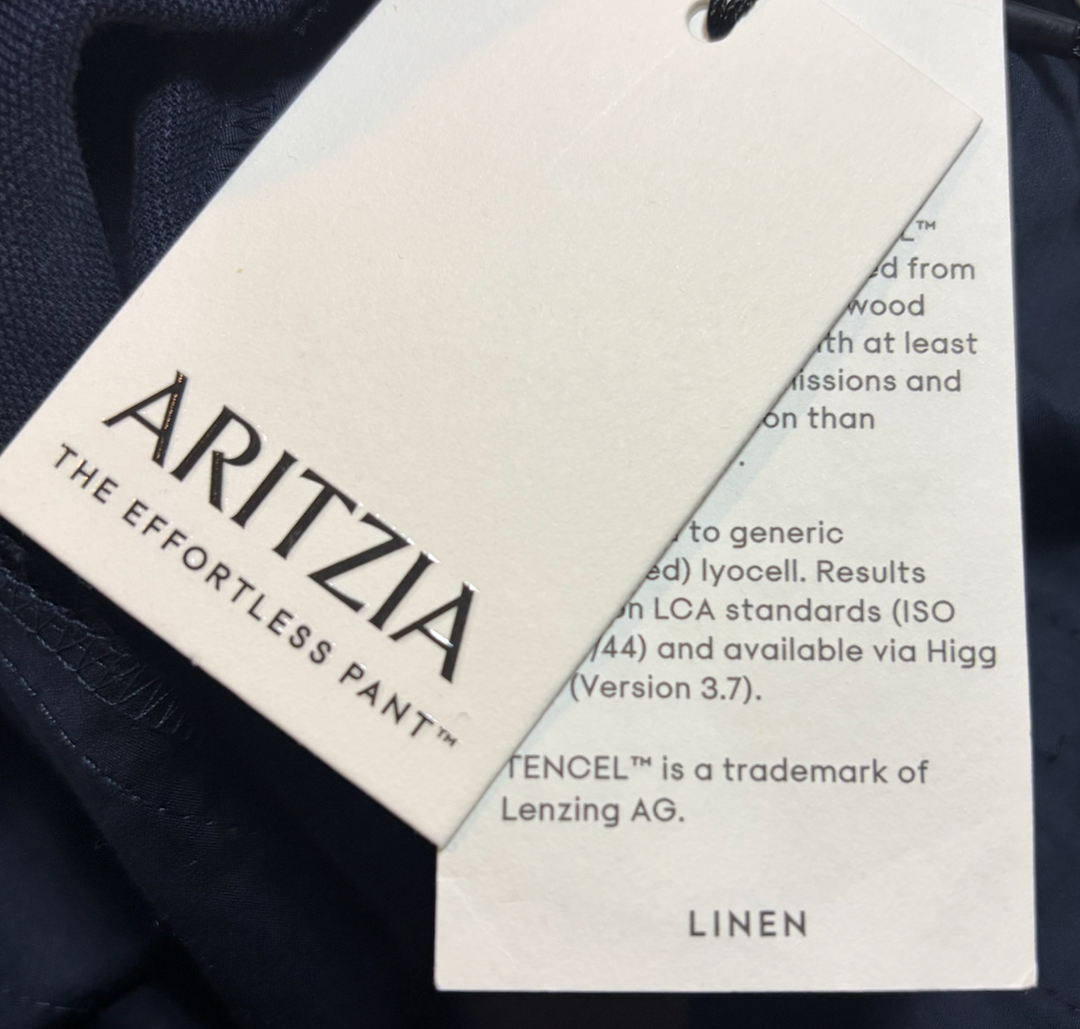 Aritzia Effortless Pant Linen Curve Fit Navy High Rise Wide Leg Size 12 NWT