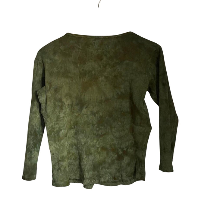 Y2K Women's Green Tie Dye Bedazzled 3/4 Sleeve Shirt sz XS