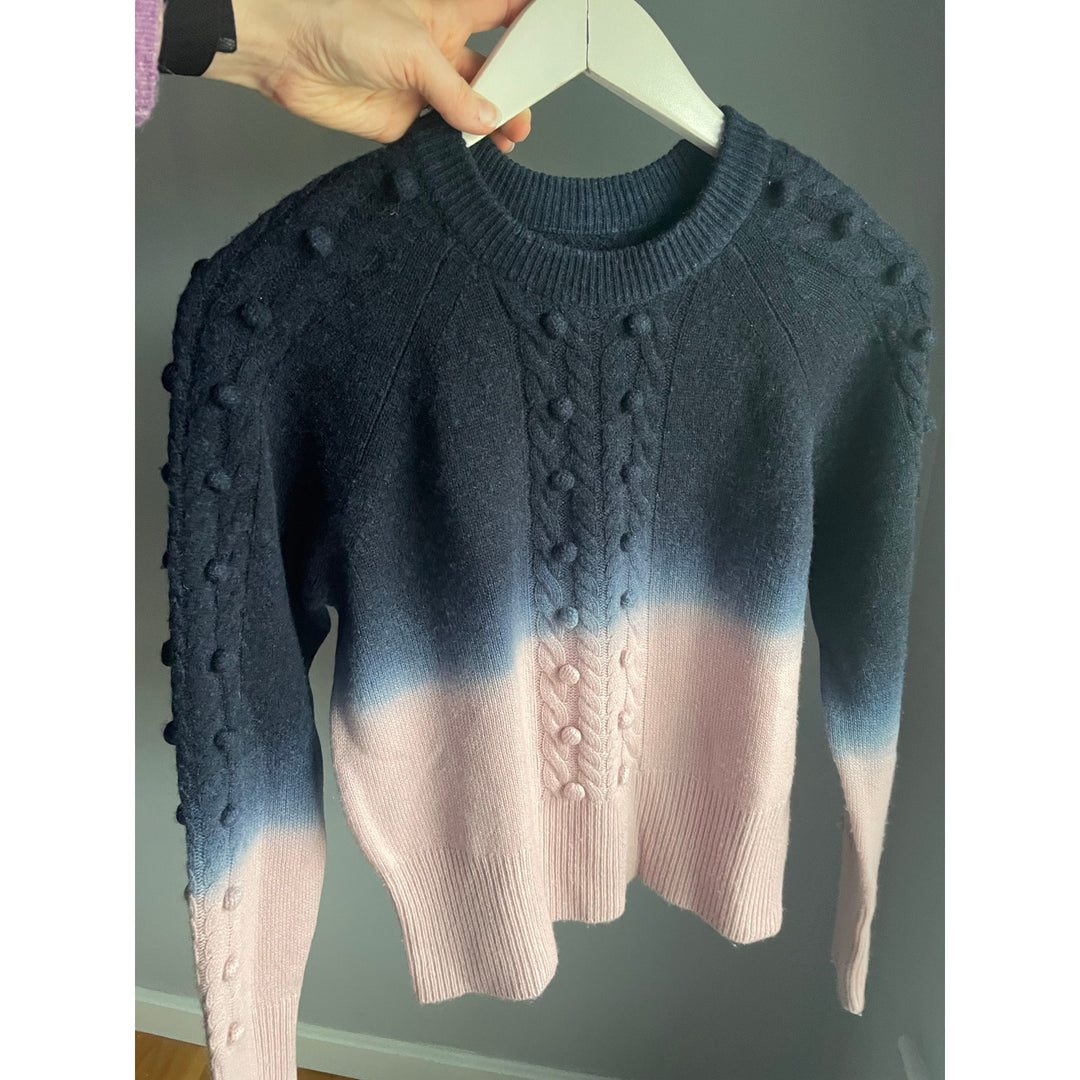 naadam navy blue pink ombre sweater Merino Wool Cashmere blend S Cableknit
