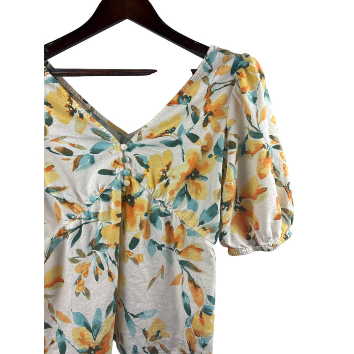 Women’s GAP Medium White Floral Bubble Sleeve Blouse