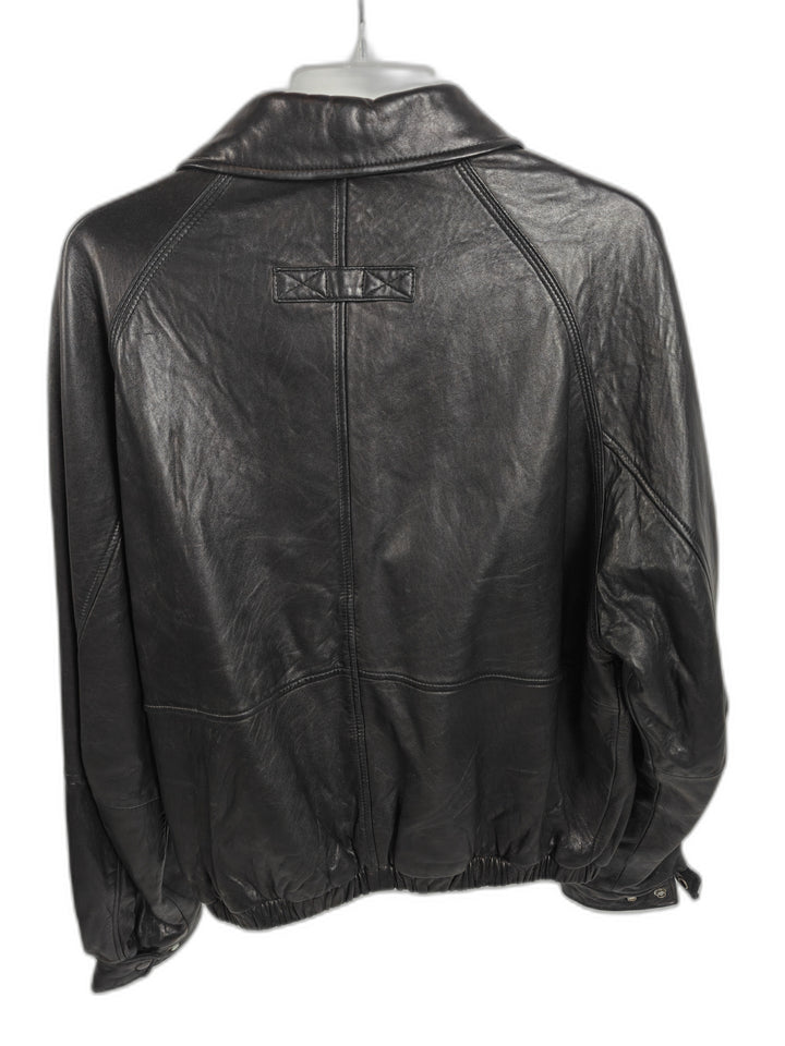Roundtree And Yorke Mens Genuine Lambskin Leather Bomber Jacket Black Size L