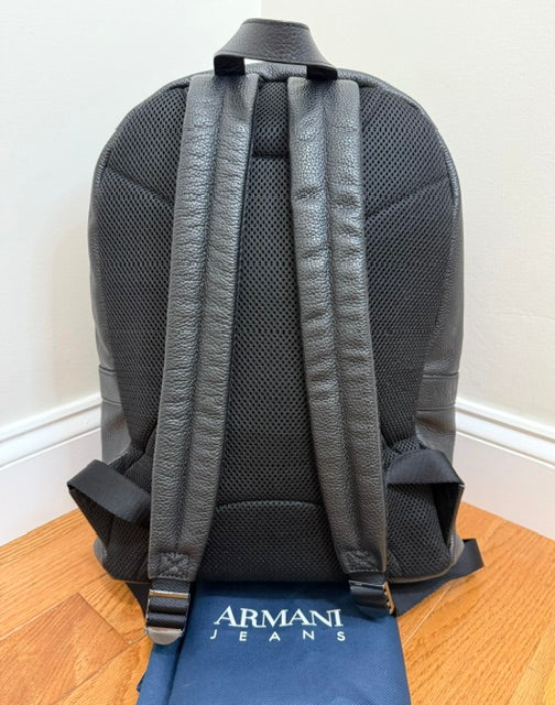 Armani Jeans Black Leather Backpack NWOT