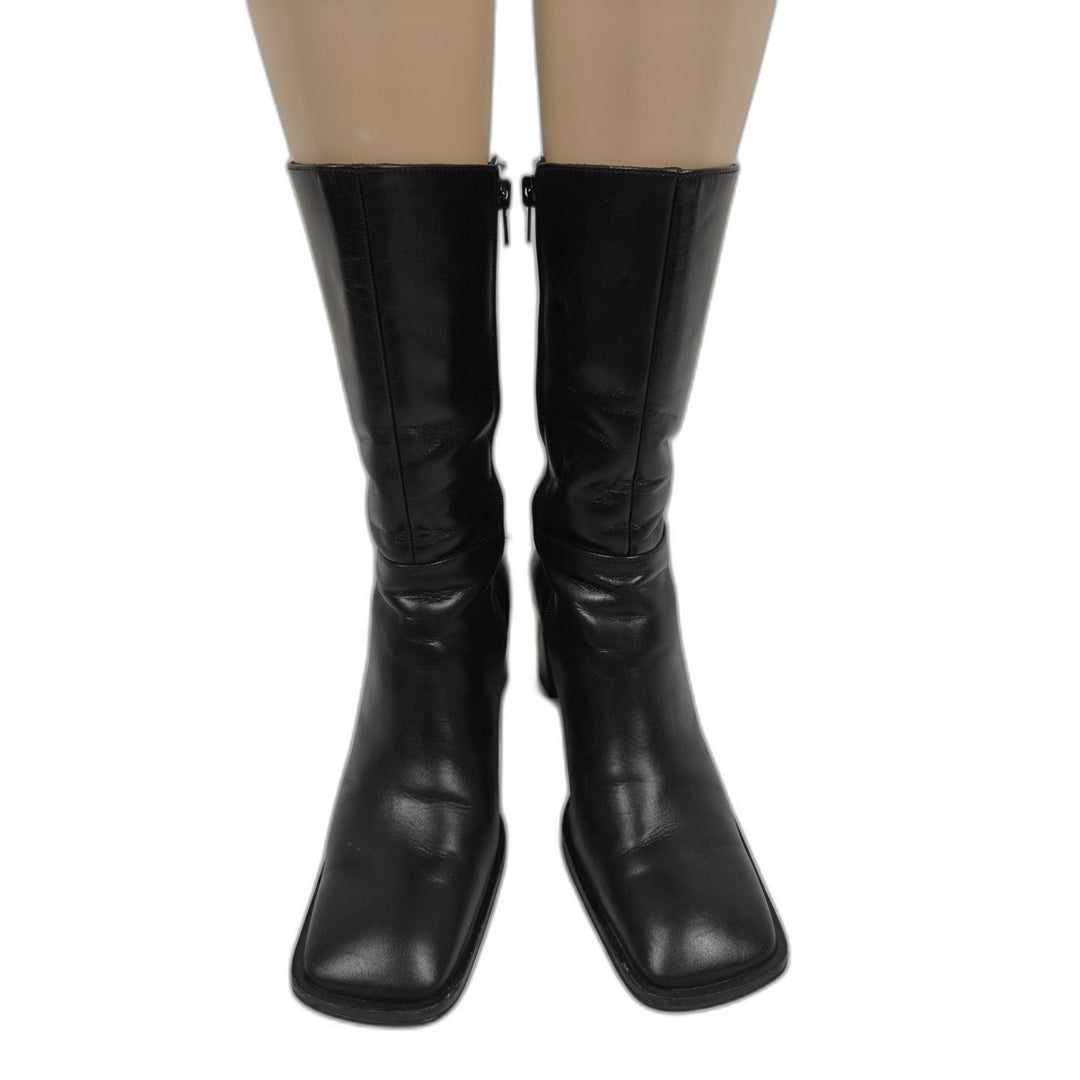 Paul Green Womens Black Leather Knee High Boots Square Toe Size 7.5