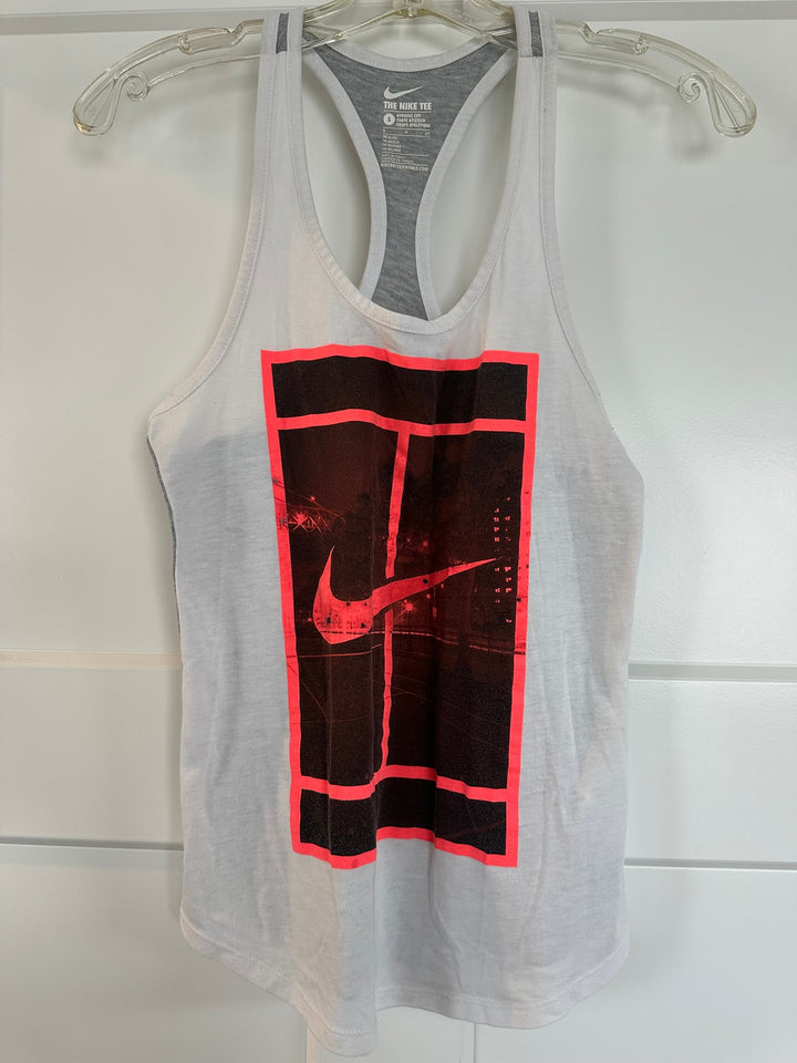 Nike Womens Tennis Court Graphic Tank Top White Gray Neon Size S