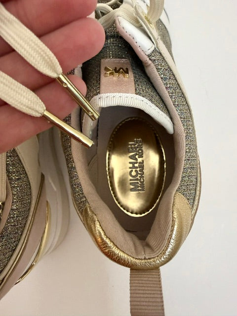 Michael Kors Georgie Pearlized Wedge Trainers Sneakers Soft Pink Sz9.5