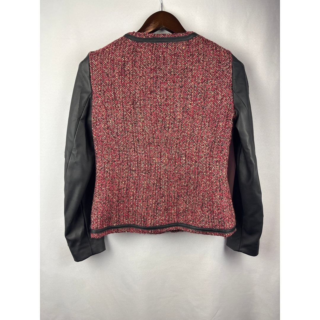 Women’s Willi Smith Size 2 Red & Black Tweed & Leather Jacket