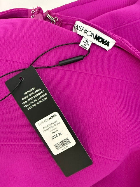 Fashion Nova Aviva Bandage Halter Maxi Dress Magenta NWT XL