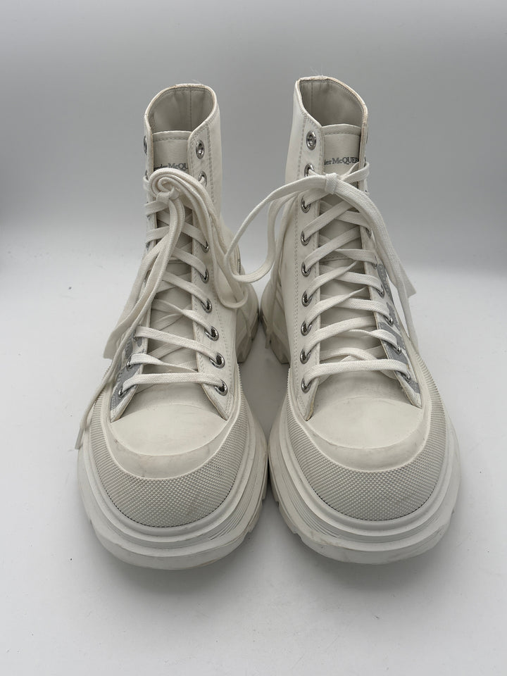 Women Alexander McQueen White Platform Sneakers With Silver Print Size 10