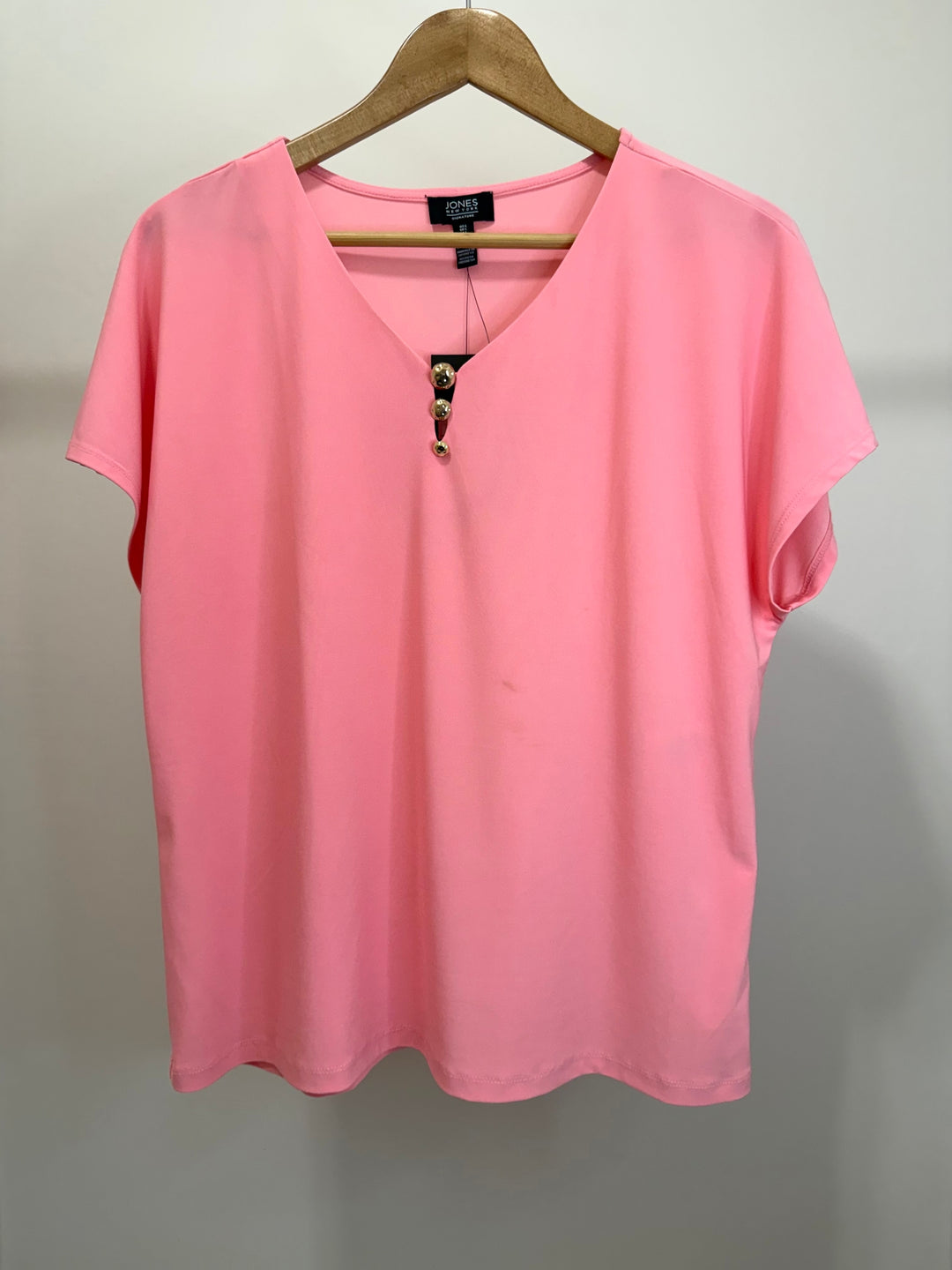 Jones New York Coral Short Sleeve Blouse Gold Buttons Size Large NWT