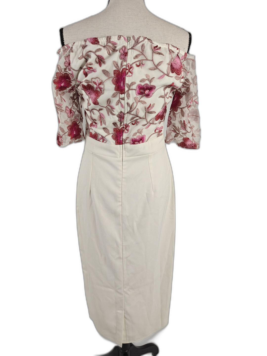 Women’s Little Mistress Off Shoulder Floral Embroidered Maxi Dress Ivory Pink Size 6