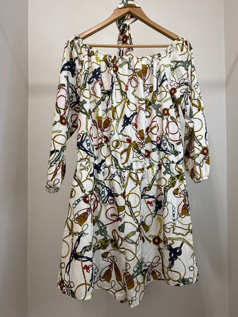Equestrian Print Off Shoulder Romper Cream Multicolor SzXL