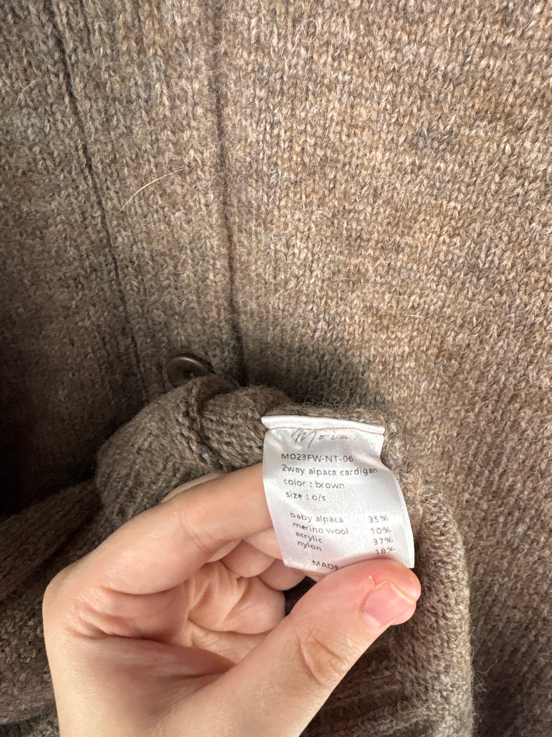 Womens Moia Brown Alpaca Wool Blend V Neck One Size Cardigan