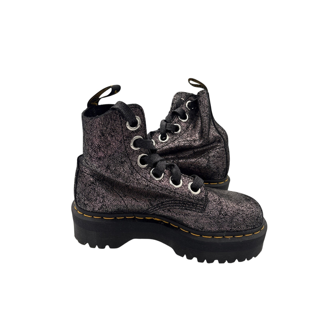 Women’s Dr. Martens Size 7 Holographic Silver & Black Suede Platform Zip Boots