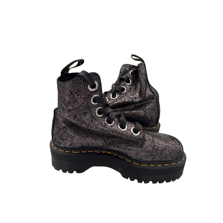 Women’s Dr. Martens Size 7 Holographic Silver & Black Suede Platform Zip Boots
