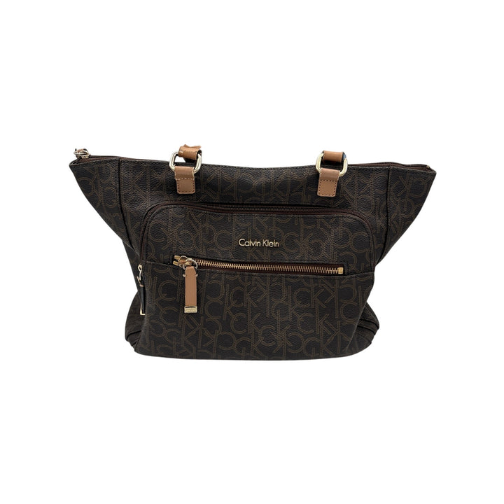 Women’s Calvin Klein Brown Leather Logo Patterned Hangbag