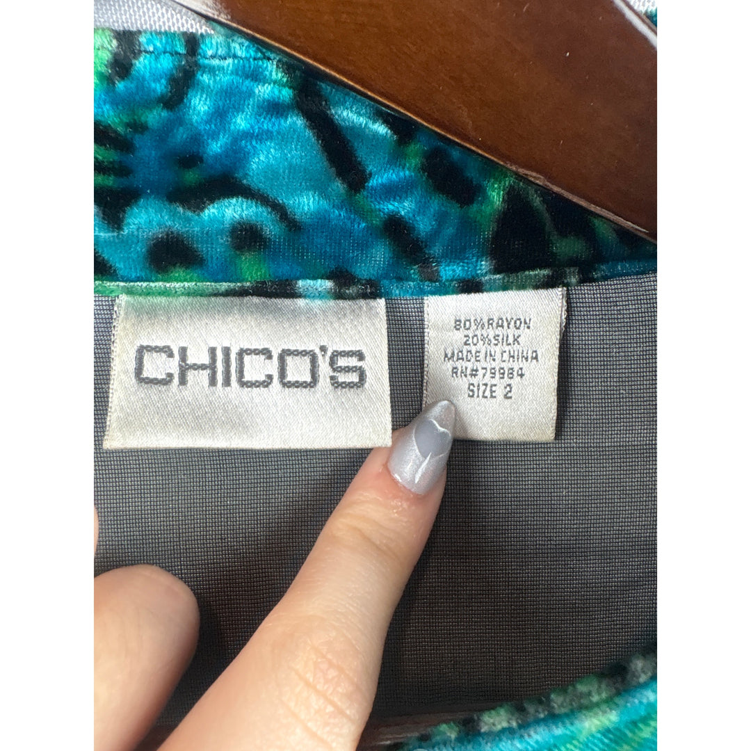 Women’s Chicos Size 2 Multicolor Velvet Button Up Shirt