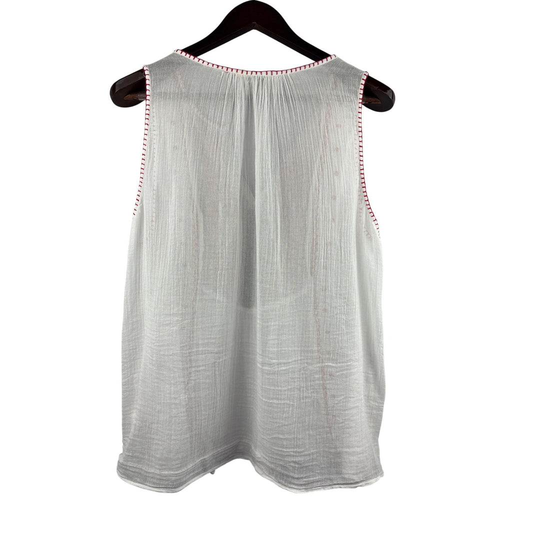 Women’s Lucky Brand XL White Tank Blouse w/ Red & Blue Embroidery