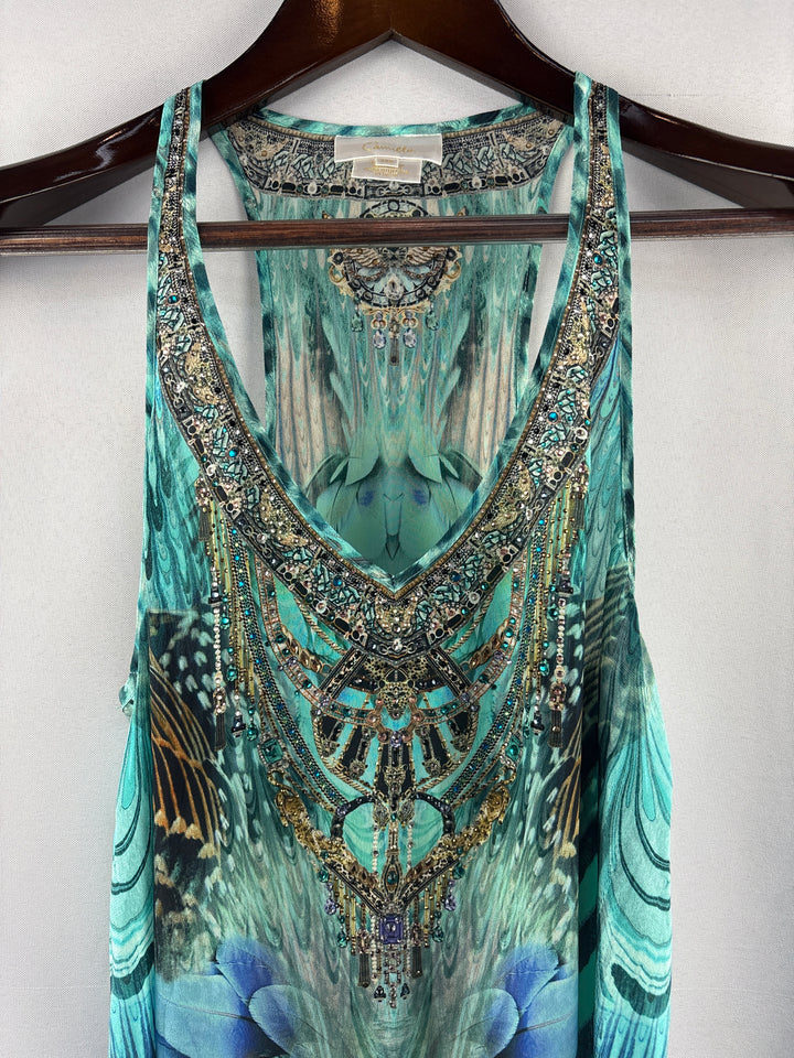 Women’s Camilla XXS Teal Animal Print Racerback Maxi Dress