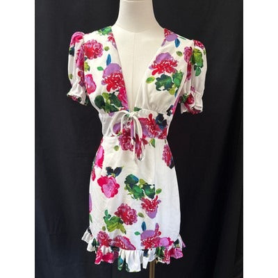Floral Puff Sleeve Mini Dress By Asos