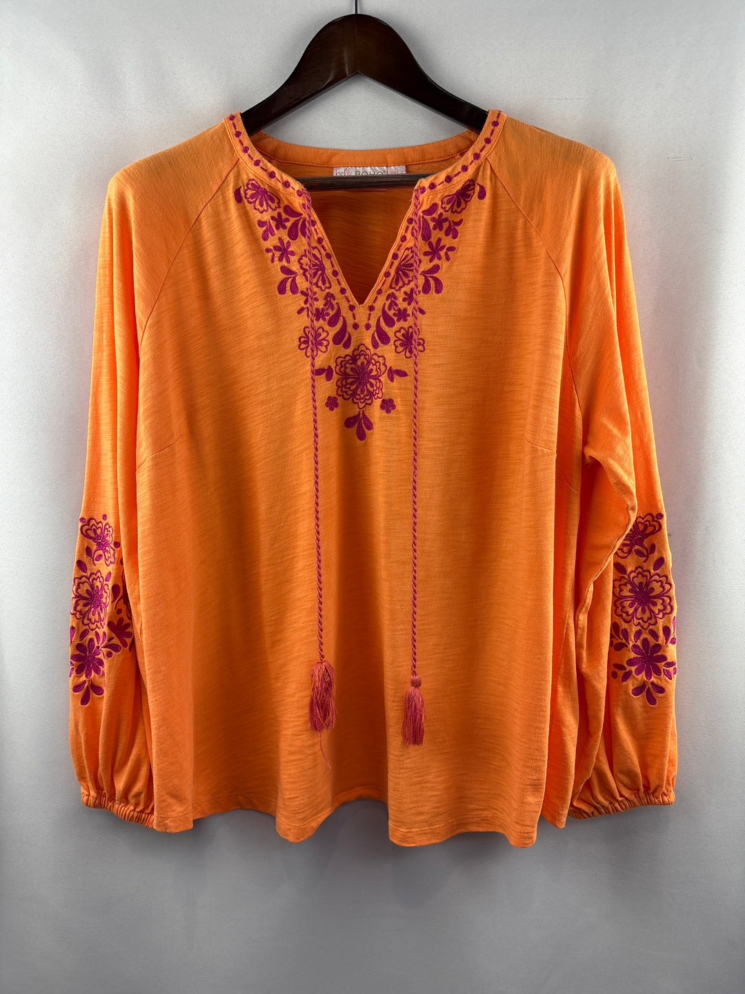 Women’s Belle Boho Kim Gravel XL Bright Orange Embroidered Blouse
