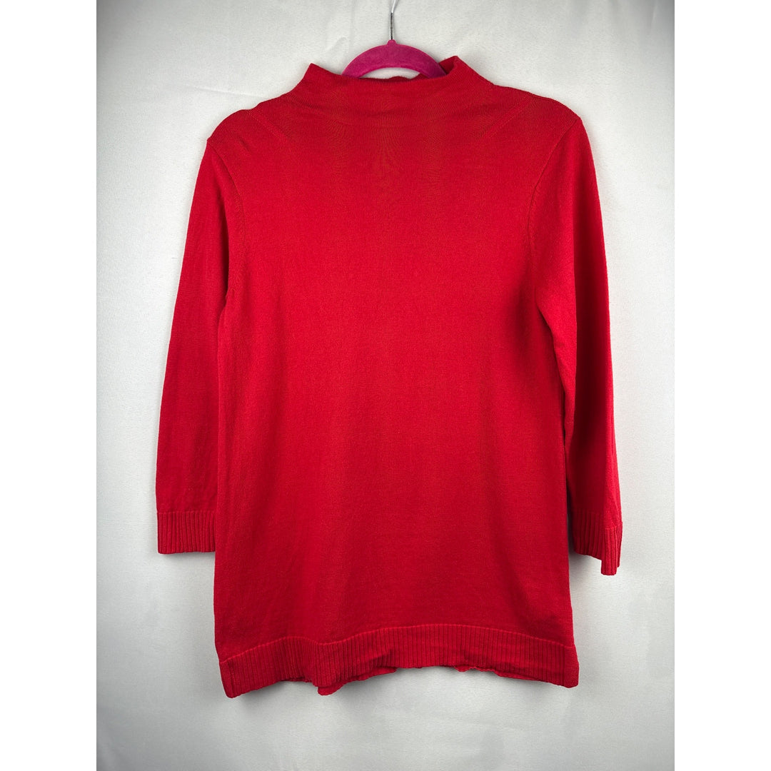 Iman Chic Mock Neck Knit Sweater Red Long Sleeve Soft Textured Womens Top