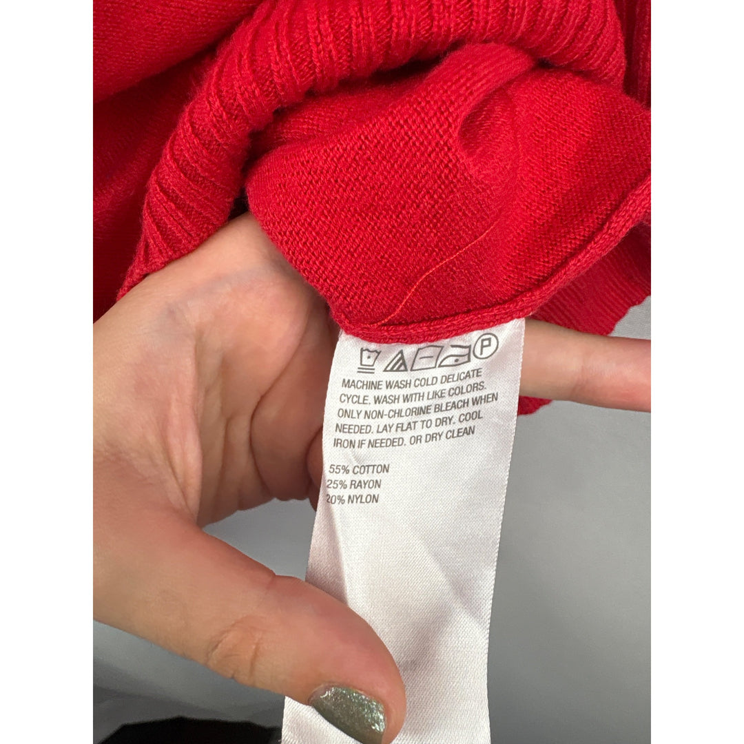 Iman Chic Mock Neck Knit Sweater Red Long Sleeve Soft Textured Womens Top