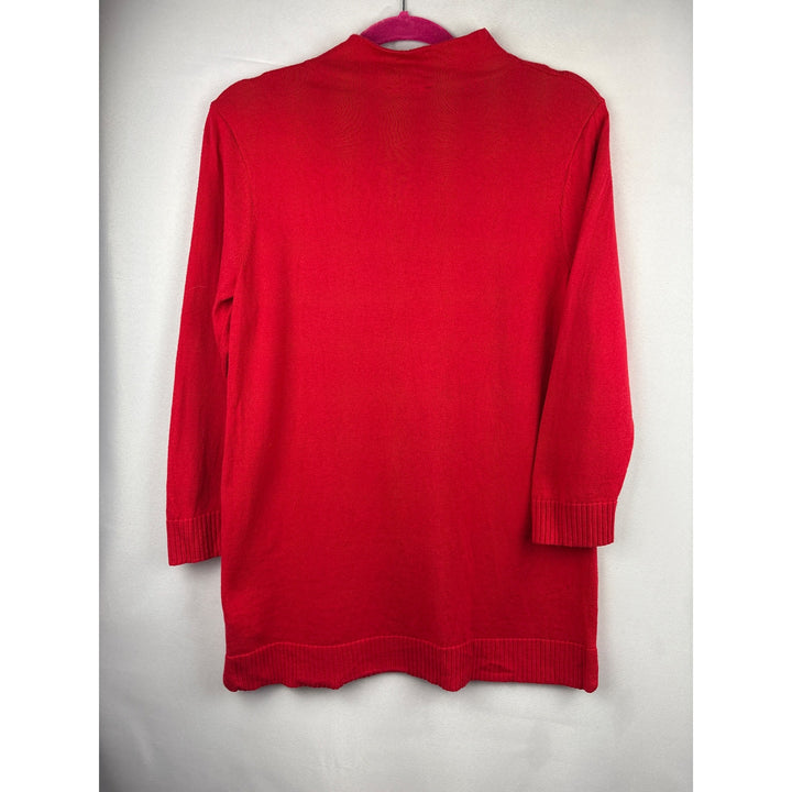 Iman Chic Mock Neck Knit Sweater Red Long Sleeve Soft Textured Womens Top